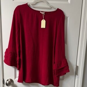 JODIFL Deep Red Blouse with Layered Sleeves